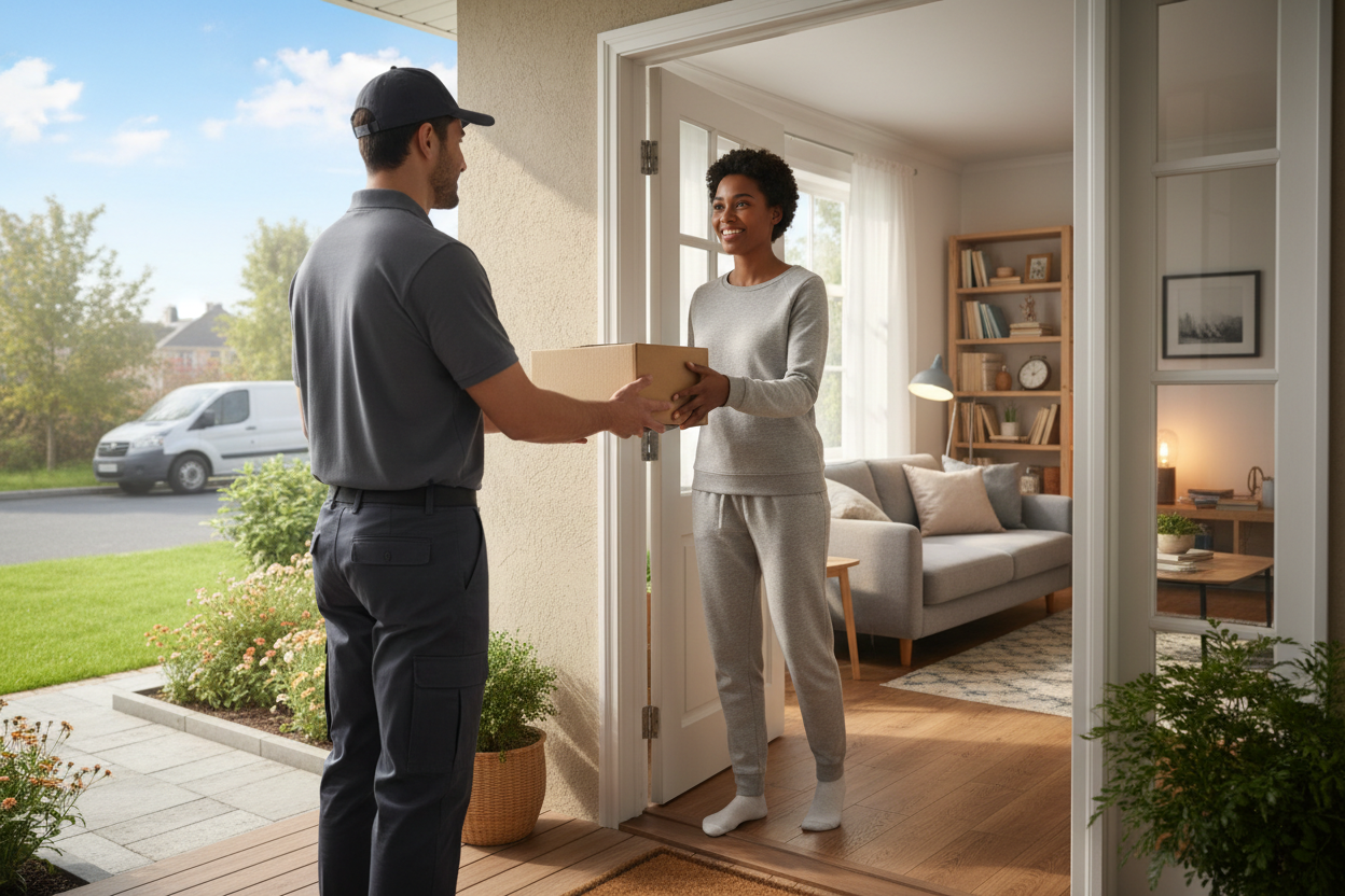 make the person recieving the parcel be at the door like in their own house